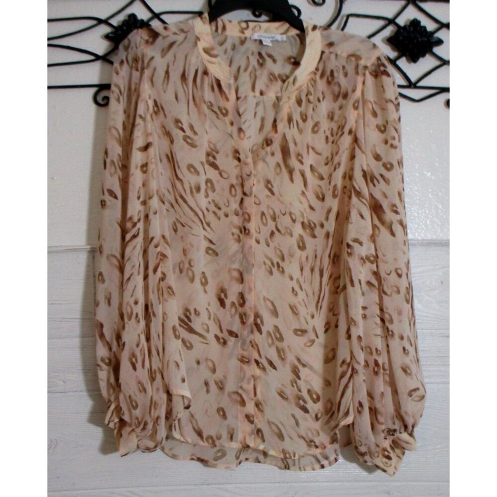 Chico's Sheer Top Women's Size 1 US M Long Sleeve Multicolor Leopard Round Neck
